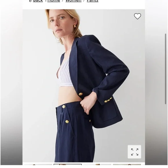 J. Crew x Marie Marot Sz 0 sailor wide leg pants linen blend navy gold buttons - Picture 4 of 7